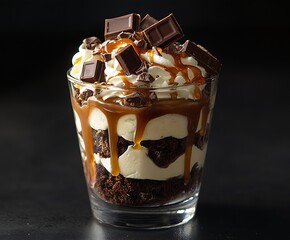 Poster - Delicious Brownie Sundae Dessert with Ice Cream Whipped Cream and Chocolate Toppings : Generative AI