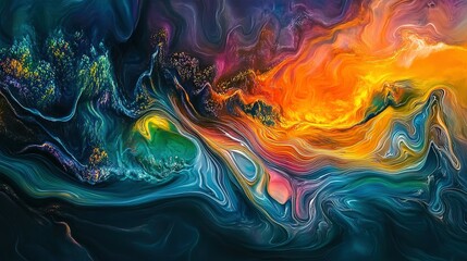 Poster - Swirling abstract artwork depicts color gradients and fluid vibrant textures