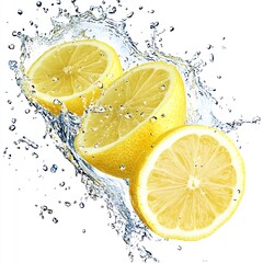 Aufkleber - Whole Lemon Slices in Water Creating a Refreshing Splash of Citrus Flavor and Zest : Generative AI