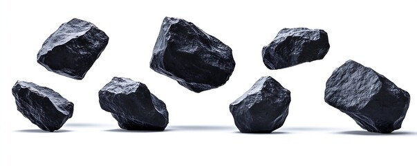 Aufkleber - Collection of black stones arranged in a dynamic and artistic manner showcasing textures and shapes : Generative AI