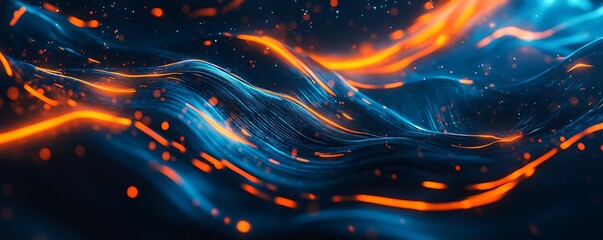 Poster - Vivid Flowing Waves of Light with Glowing Particles Creating a Stunning Abstract Scene : Generative AI