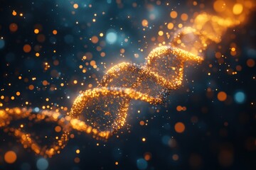 Poster - Glowing DNA Strand with Sparkling Particles in Abstract Deep Space Background