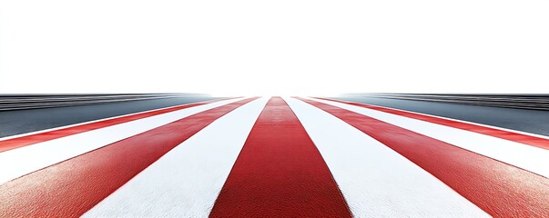 Aufkleber - Vibrant Red and White Painted Road Leading to Bright Horizon on Empty Street : Generative AI