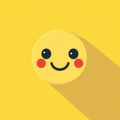 Poster - Bright yellow minimalist icon of a smiling face with flat design and cheerful expression in a joyful setting