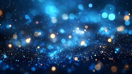 Poster - Dazzling display of glowing blue bokeh particles creating a magical and dreamlike background for various uses : Generative AI
