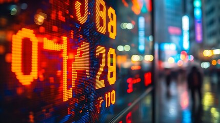 Aufkleber - Highresolution electronic trading screen showing stock market numbers and fluctuations in an urban setting : Generative AI