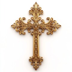 Aufkleber - Stunning Golden Cross Adorned with Fragrant Floral Patterns and Elegant Curves for Religious Spaces : Generative AI