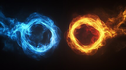 Fototapete - An artistic representation of fire and ice swirling together in a dynamic and colorful visual display : Generative AI