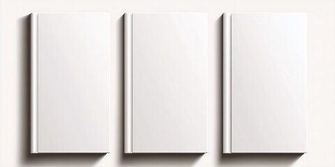 Poster - Three identical blank book covers lined up side by side against a light background for customizable designs : Generative AI