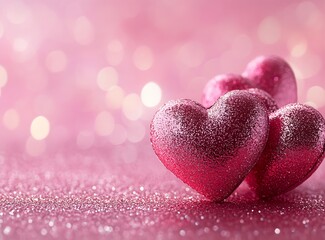 Aufkleber - Shiny pink glitter hearts create a romantic and whimsical background perfect for celebrations and special occasions : Generative AI