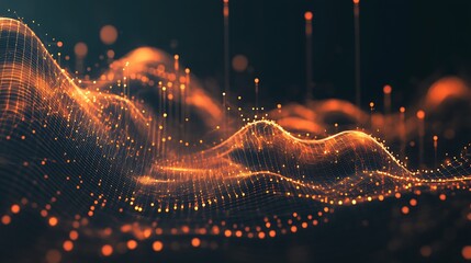 Aufkleber - A mesmerizing abstract wave of glowing orange light with digital elements creating a sense of movement : Generative AI