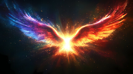 a bright, colorful light burst with rays extending outward from the center, set against a black back