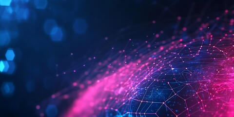 Fototapete - Innovative Digital Network with Pink and Blue Lights Creating a Web of Interconnected Nodes : Generative AI