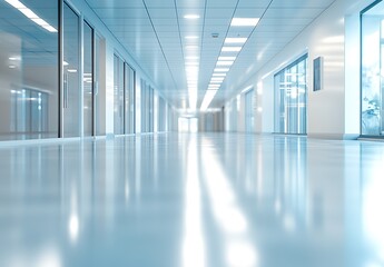 Poster - Contemporary Hallway in a Modern Facility Featuring Bright Lighting : Generative AI