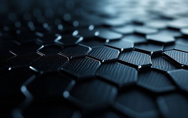Fototapete - Close up view of a textured black hexagonal pattern with shiny surface for modern design : Generative AI