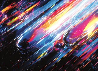 Leinwandbilder - Dynamic abstract background with streaks of bright colors and swirling light effects in motion : Generative AI