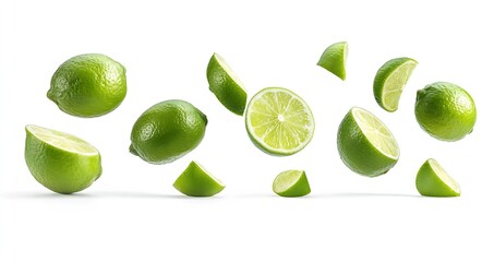 Aufkleber - Sliced and whole limes arranged in an artistic manner showcasing their juicy freshness and vibrant green color : Generative AI