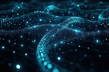 Poster - Abstract Digital Wave with Glowing Particles in Dark Background for Technology and Science Concepts