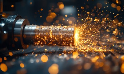 Poster - Sparkling Metalworking Process with Bright Sparks and Glowing Particles in Workshop