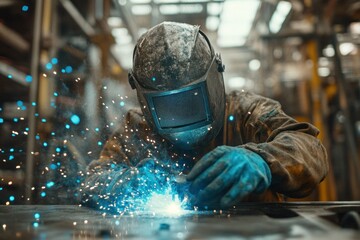 Poster - Industrial Welder Working with Sparks in a Modern Manufacturing Environment