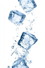 Leinwandbilder - Dynamic splash of ice cubes falling into clear water creating bubbles and ripples : Generative AI