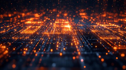Aufkleber - Dynamic illuminated network showcasing vibrant orange particles and lines creating a mesmerizing digital landscape : Generative AI