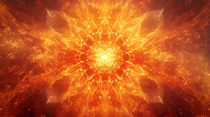 Aufkleber - Vibrant Abstract Fractal Design Featuring Fiery Orange and Yellow Shades Illuminating the Canvas : Generative AI