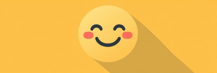 Fototapete - Bright yellow minimalist icon featuring a smiling face with rosy cheeks in a flat design style