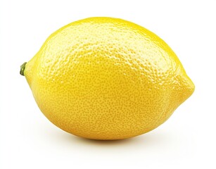 Poster - Single ripe lemon resting on a white surface highlighting its textured skin and vibrant color : Generative AI