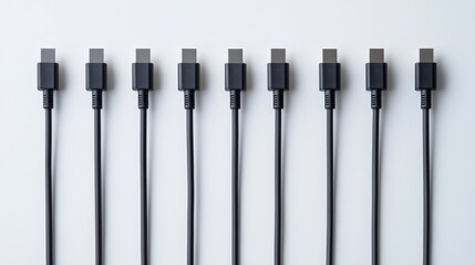 Poster - A set of premium charging cables arranged in parallel on a bright white background.