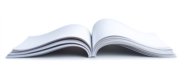 Leinwandbilder - Open book showcasing blank white pages with gentle curvature on a clean white background for concept visuals : Generative AI