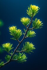Aufkleber - Closeup image of vibrant green pine needles on a branch against a dark background showcasing nature's beauty : Generative AI