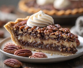 Poster - Luxurious pecan pie featuring luscious filling and perfectly flaky crust for indulgent dessert experience : Generative AI