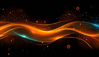 Poster - Flowing waves of orange and blue lights creating a mesmerizing abstract background design : Generative AI