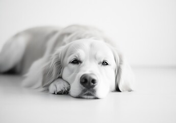 Aufkleber - Artistic Black and White Photograph of Golden Retriever Dog at Rest : Generative AI