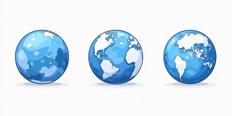 Poster - Vibrant and Detailed Illustration of Earth with Different Perspectives and Colorful Oceans : Generative AI