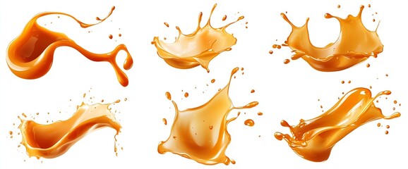 Aufkleber - Energetic collection of liquid splashes in vibrant amber shades offers a dynamic visual experience : Generative AI