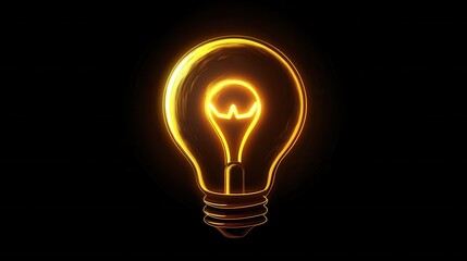 Poster - Glowing minimalist icon of a light bulb with bright yellow highlights designed in clean style for digital creativity and inspiration