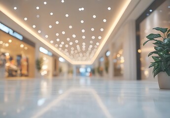 Aufkleber - Stylish Shopping Corridor Featuring Modern Light Fixtures and Indoor Plants : Generative AI