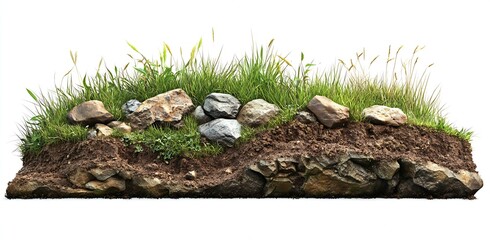 Poster - Fresh grass and rocks in a natural landscape highlighting earthy textures and vibrant greenery : Generative AI