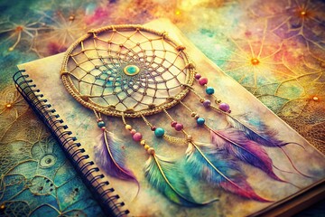 Wall Mural - dreamcatcher doodle art journal page soft pastel colors surreal photography