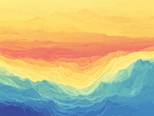 Poster - Stunning abstract landscape with layered mountains in shades of yellow and blue reminiscent of sunset : Generative AI