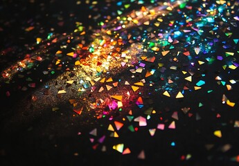 Poster - Vibrant colorful confetti scattered across a dark surface creating a joyful and festive atmosphere : Generative AI