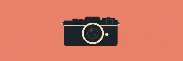 Poster - Vintage camera silhouette in minimalist flat design featuring nostalgic warm tones for a retro aesthetic