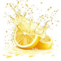 Aufkleber - Dynamic Splash of Fresh Lemon Slices Against a White Backdrop : Generative AI