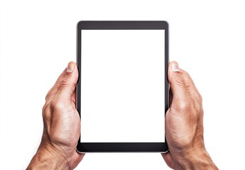 Aufkleber - Tablet device being held by hands showcasing a clean screen for a presentation : Generative AI