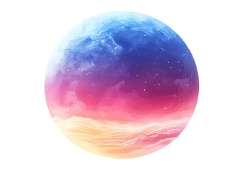 Poster - Vibrant and Dreamy Cosmic Landscape with Soft Pastel Colors in a Circular Design : Generative AI