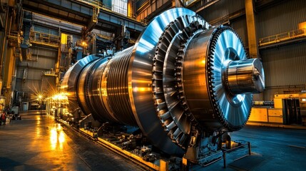 Poster - Industrial Turbine Engine in Manufacturing Facility Under Bright Workshop Lights