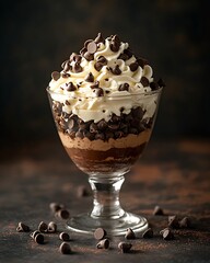 Aufkleber - Delicious chocolate dessert served in a glass with whipped cream and chocolate chips on top : Generative AI