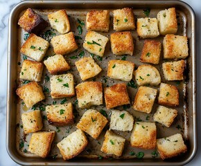 Aufkleber - Golden brown croutons crisped with herbs perfect for salads and soups : Generative AI
